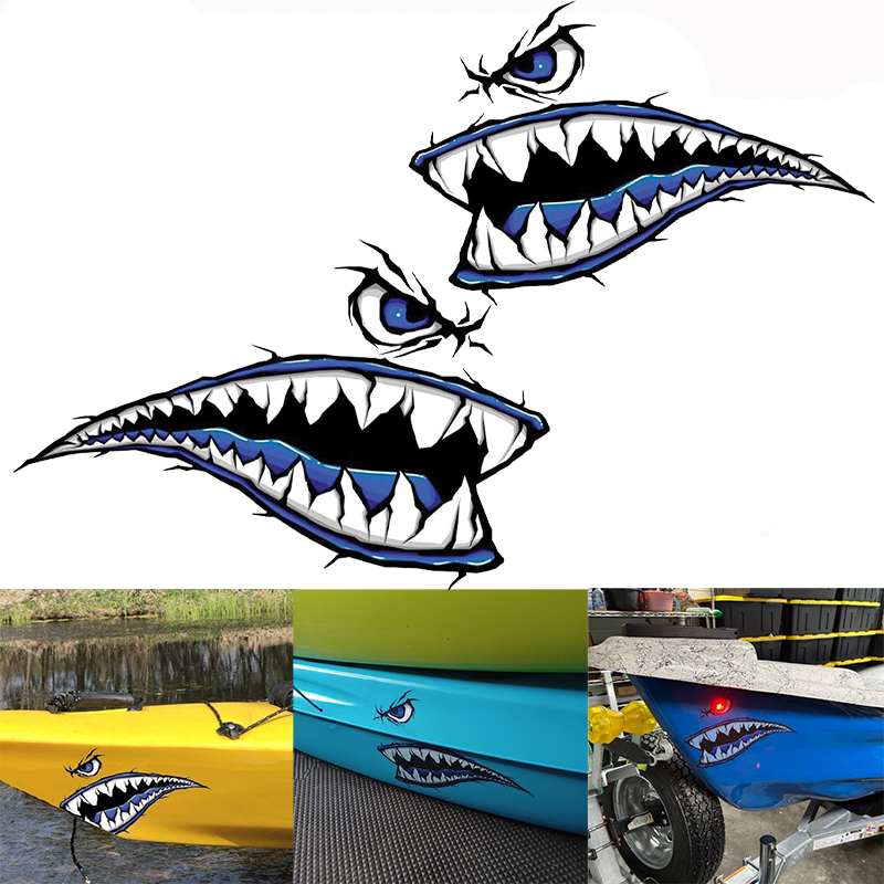 Fishing Boat Paddle - 2PCS Shark Teeth Mouth Boat Stickers