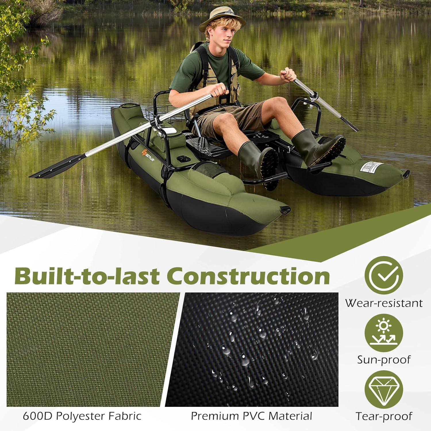 Adult Inflatable Belly Boat wi - Fishing Boat Paddle 评论和价格