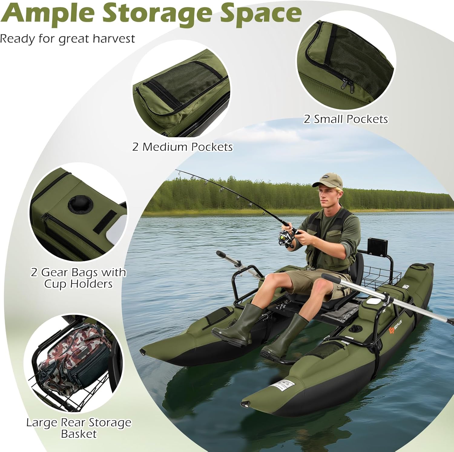 Adult Inflatable Belly Boat wi - Fishing Boat Paddle 评论和价格